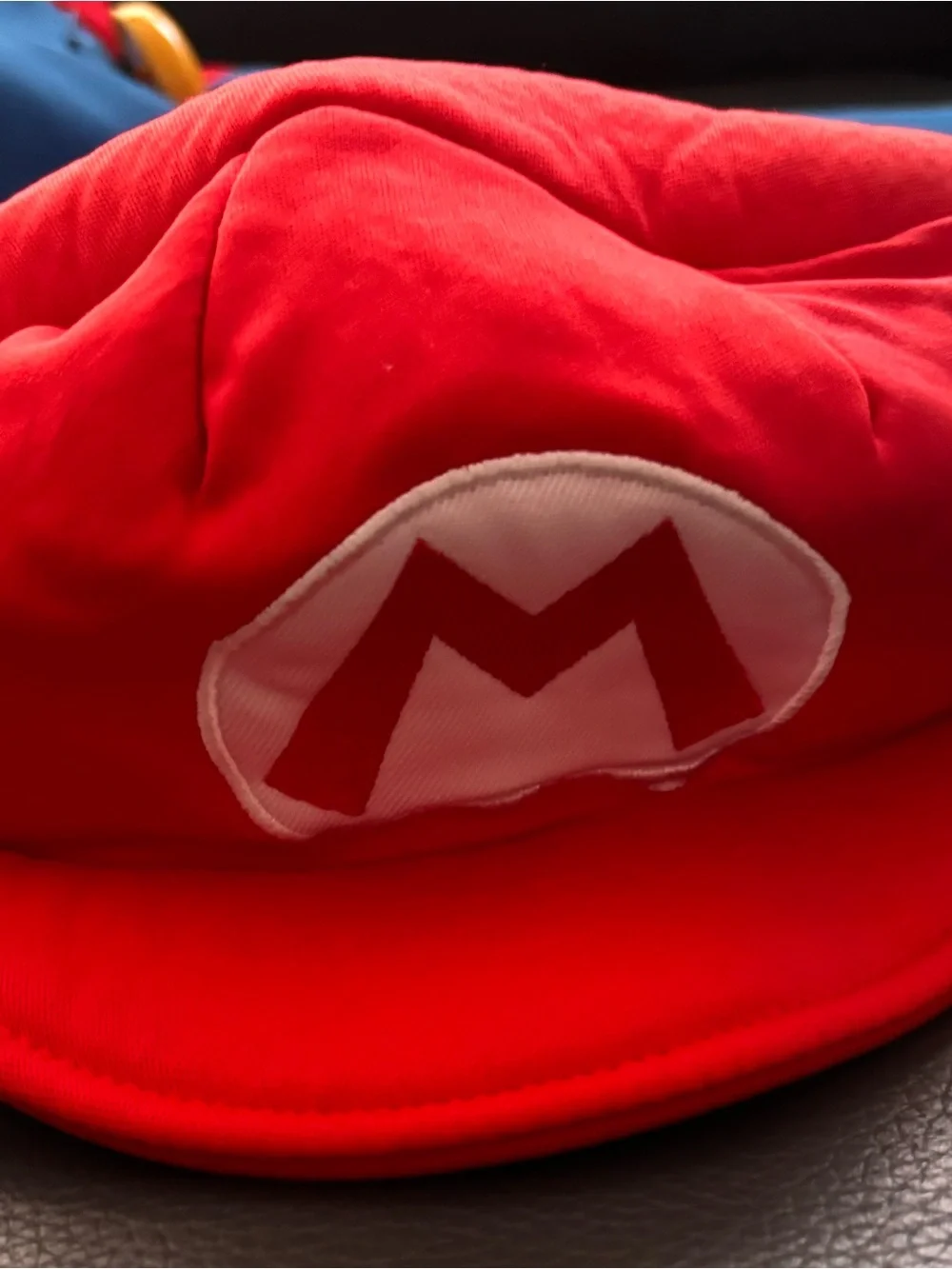 Nintendo Red and Blue Superhero Costume with White Gloves and Yellow Buttons